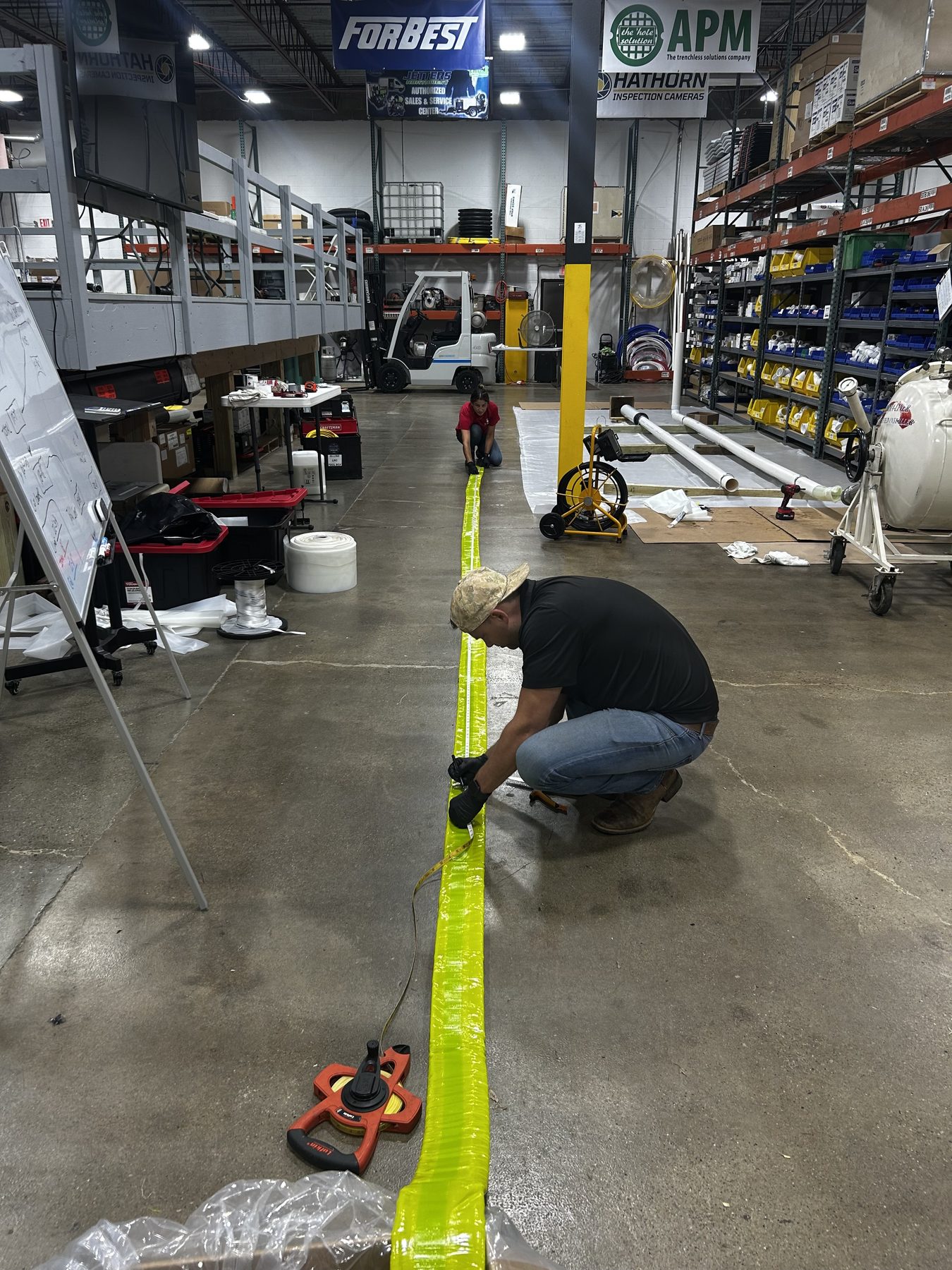 Pipe liner being measured and prepared for a project